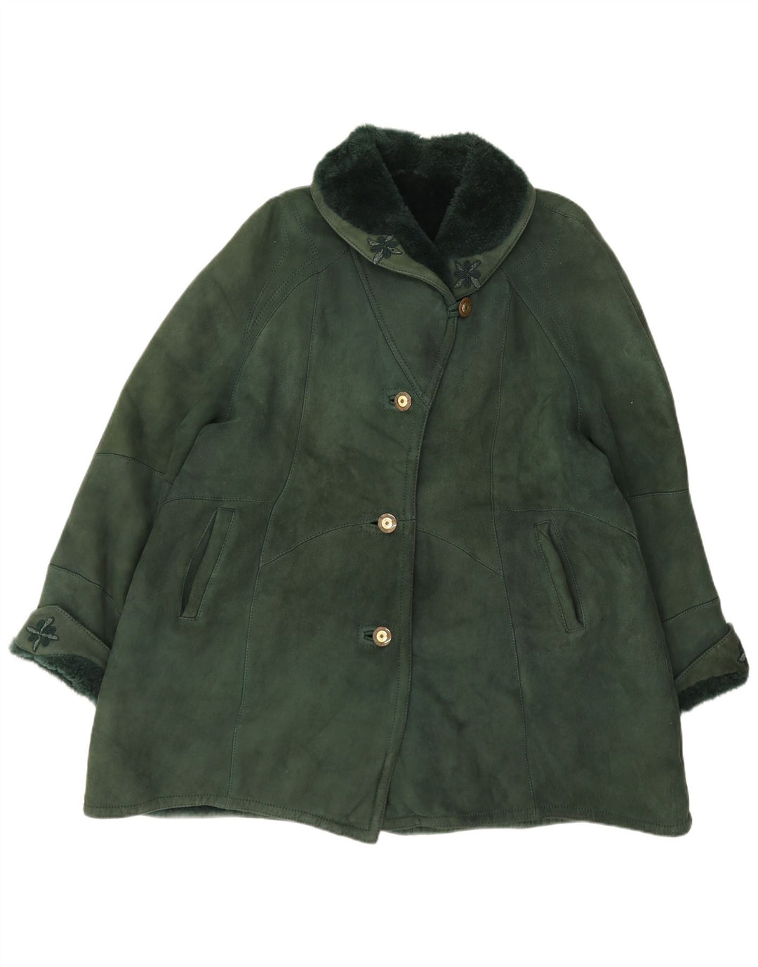 Shearling Damen Übergroßer Mantel IT 44 Mittelgrün