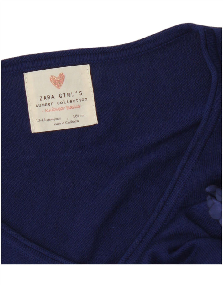 ZARA Mädchen Crop Cardigan Pullover 13-14 Jahre Marineblau geblümt