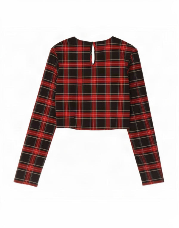 Zara Damen Crop Langarmbluse Top UK 10 Small Black Check