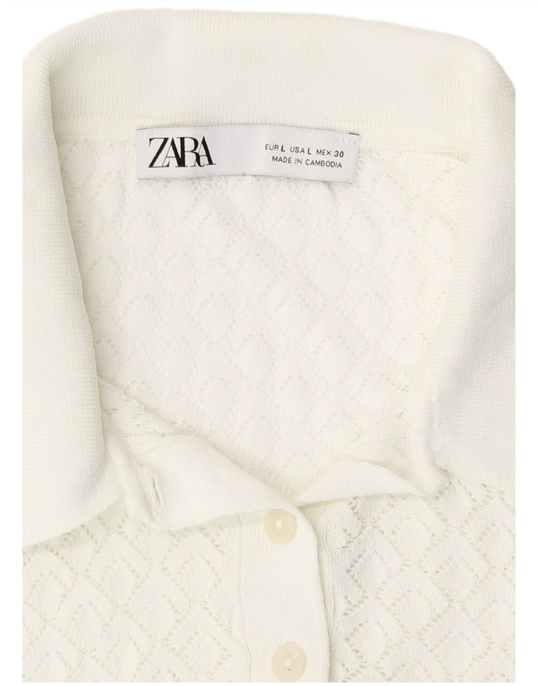 Zara Damen Durchsichtiges Crop Top Langarm UK 14 Large Weiß