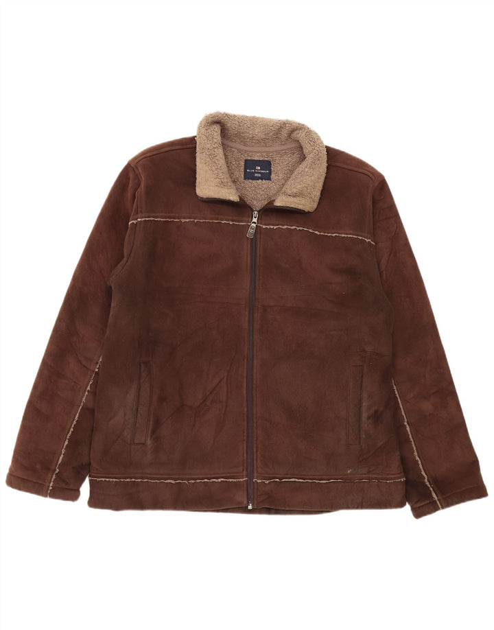 MARKS & SPENCER Herren Sherpa Jacke UK 41/43 Großes braunes Polyester