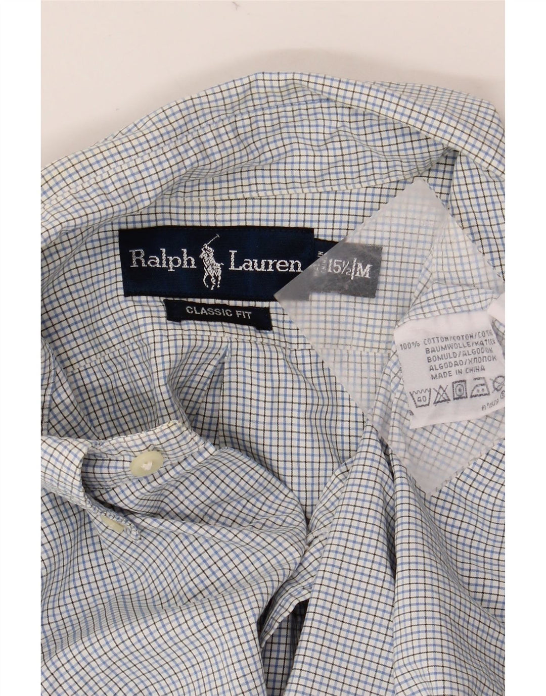 RALPH LAUREN Herrenhemd Größe 15 1/2 Mittelblaue Gingham-Baumwolle