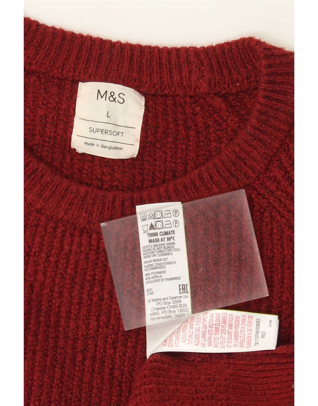 Marks & Spencer Herren-Pullover mit Rundhalsausschnitt, groß, rot geflecktes Polyamid
