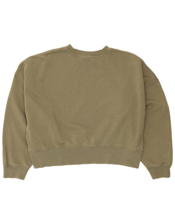 ADIDAS Damen Crop Oversized Sweatshirt Pullover UK 14 Large Khaki Baumwolle
