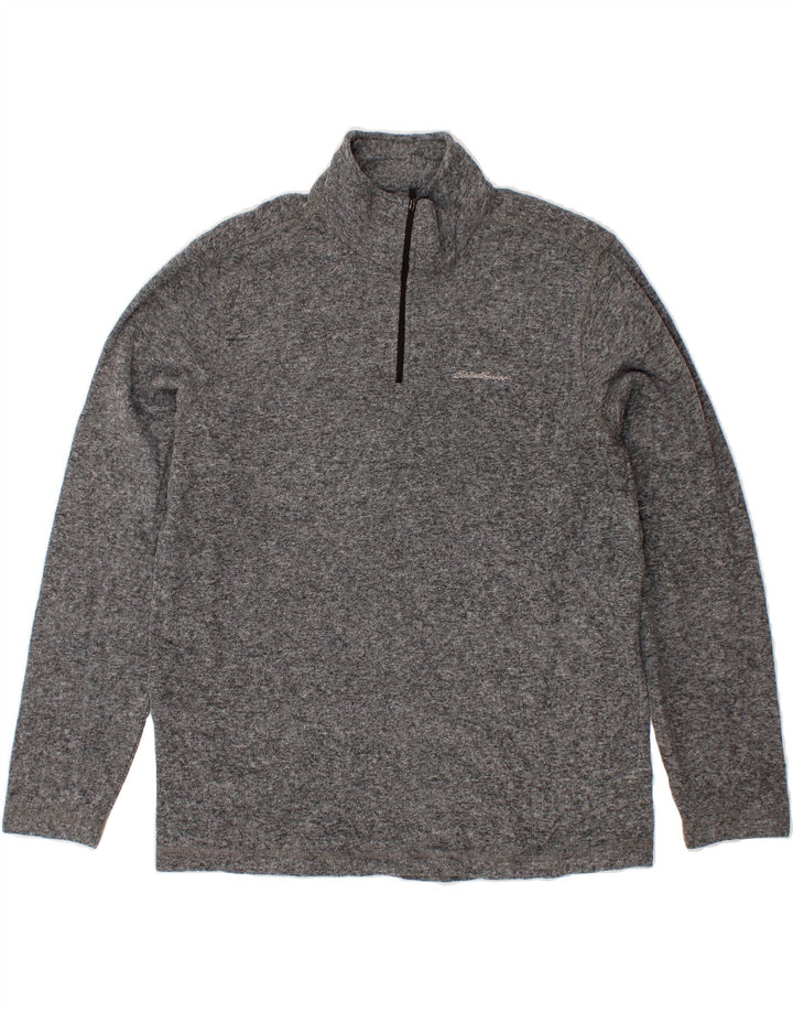 EDDIE BAUER Mens Zip Neck Fleece Jumper Medium Grey Flecked Polyester Vintage Eddie Bauer and Second-Hand Eddie Bauer from Messina Hembry 