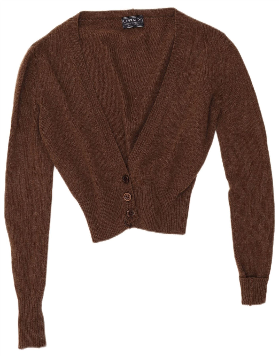 VINTAGE Damen Crop Cardigan Pullover UK 14 Mittelbraune Lammwolle