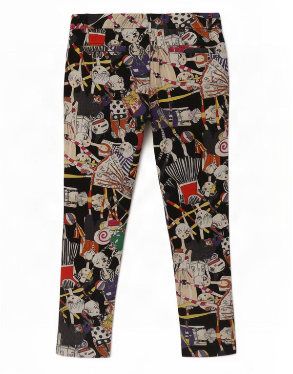 Moschino Damen-Chinohose mit abstraktem Muster, UK 10, Größe S, W30, L26, Multico