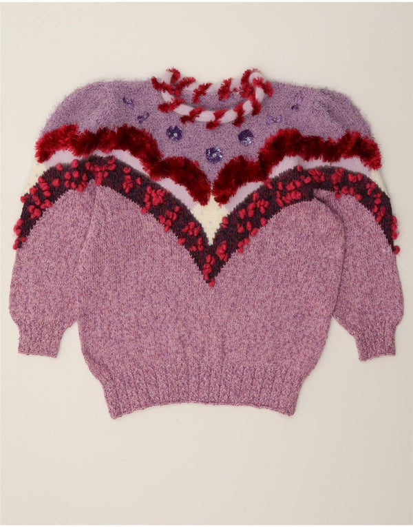 Vintage Damen Rundhalspullover Pullover UK 14 Medium Purple Neuheit