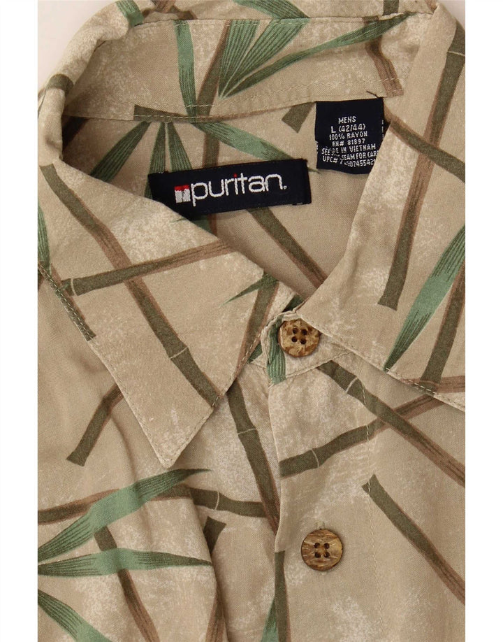 Puritan Herren-Hemd mit abstraktem Muster, kurzärmelig, Größe 42/44, Größe L, Beige