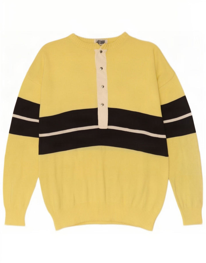 Vintage Herren-Pullover mit Knopfkragen, Mittelgelb, Baumwollblock