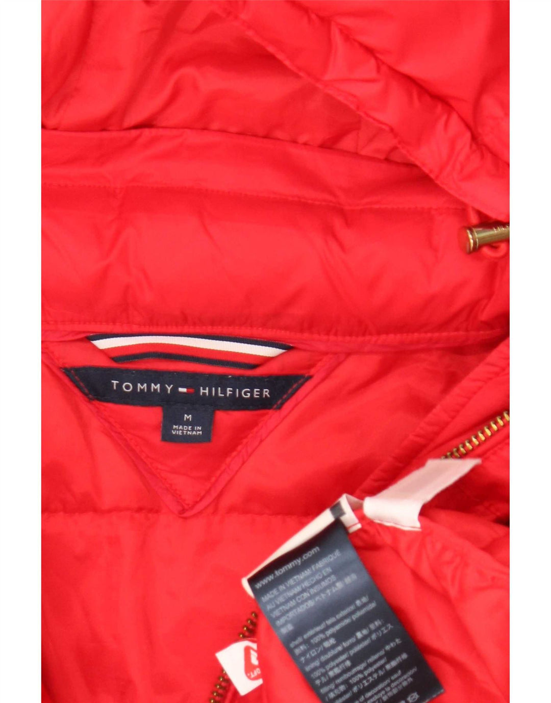Tommy Hilfiger Wattierte Damenjacke mit Kapuze, UK 14, Mittelrot, Polyamid