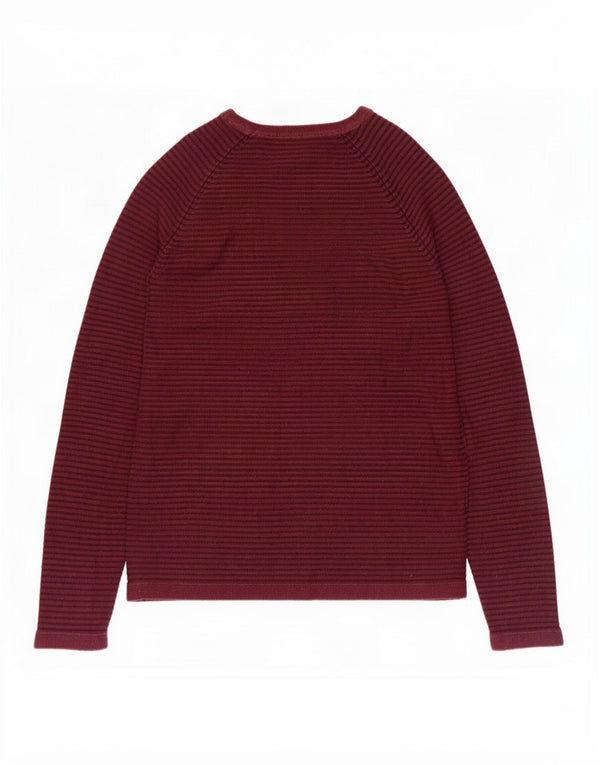 Jack & Jones Herren-Pullover mit U-Boot-Ausschnitt, mittlerer burgunderfarbener Nadelstreifen-Baumwolle