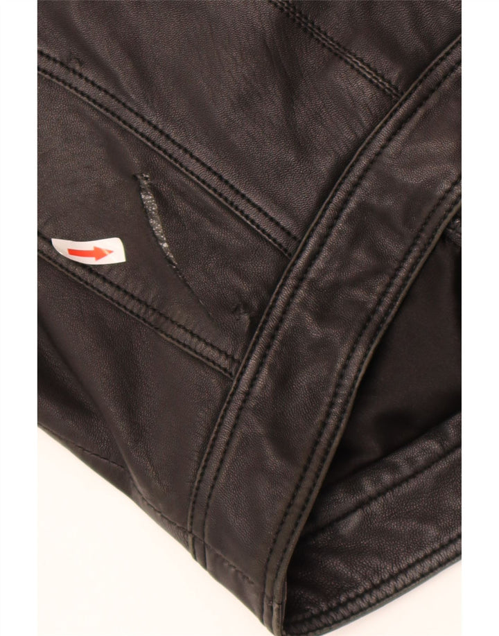 Max Damen Crop Biker Lederjacke UK 12 Mittelschwarzes Leder