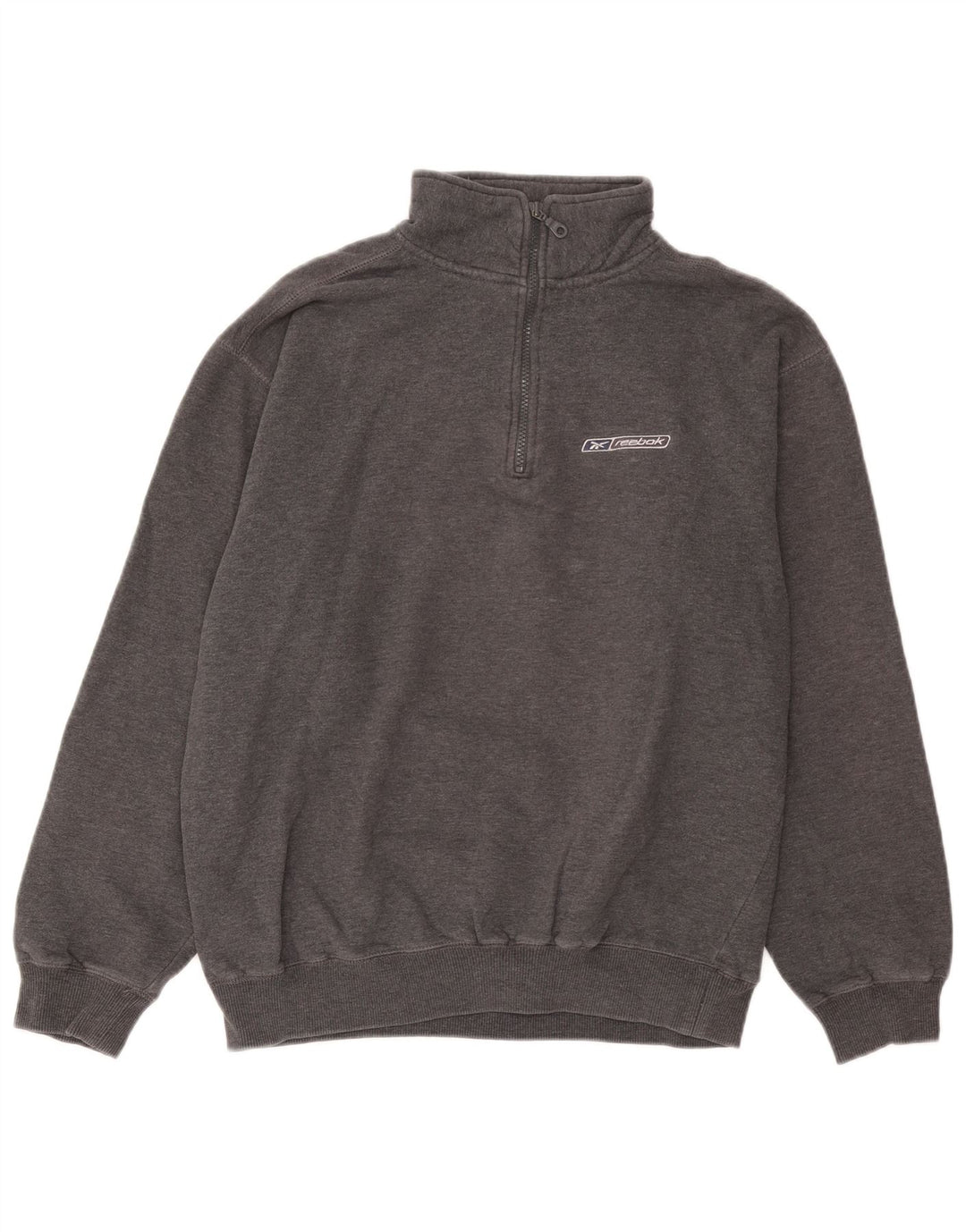Reebok Herren-Sweatshirt mit Reißverschluss am Hals, mittelgraue Baumwolle