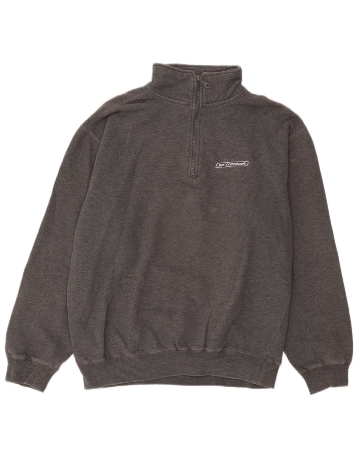Reebok Herren-Sweatshirt mit Reißverschluss am Hals, mittelgraue Baumwolle