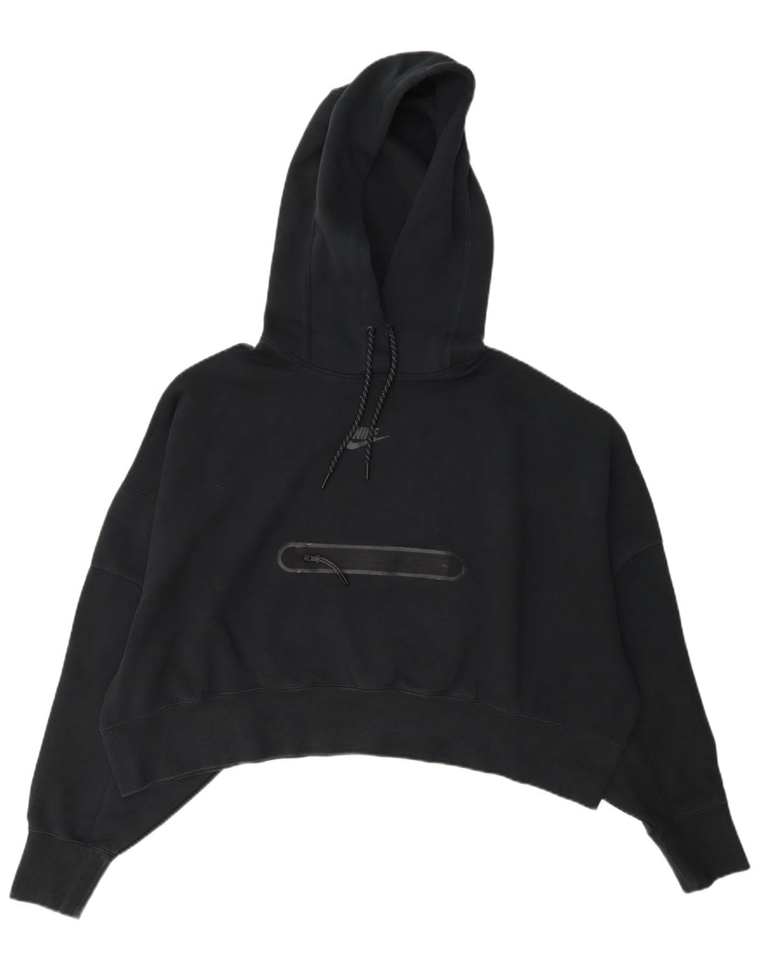 Nike Womens Crop Oversized Hoodie Pullover UK 14 Mittelschwarze Baumwolle