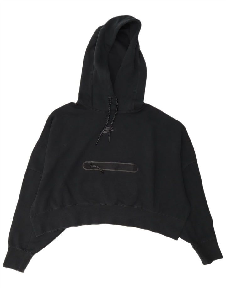 Nike Womens Crop Oversized Hoodie Pullover UK 14 Mittelschwarze Baumwolle