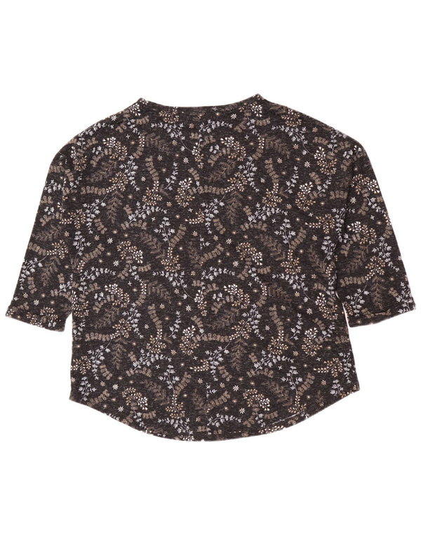 Marks & Spencer Damen-Top, 3/4-Ärmel, UK-Größe 16, Größe L, Schwarz, Blumenmuster, Polyester