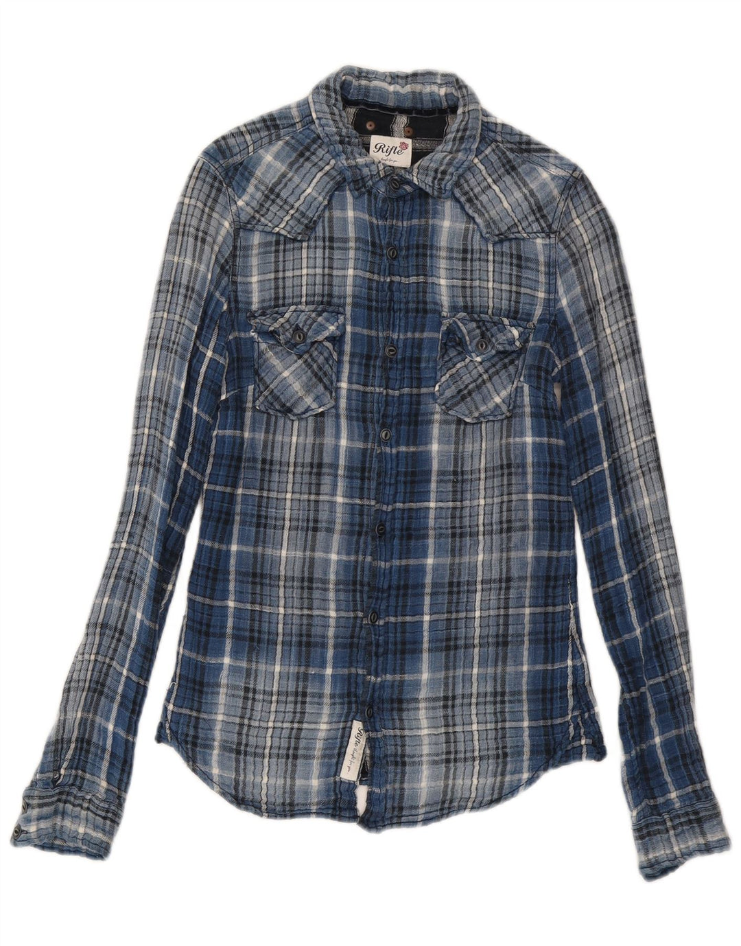 Rifle Herren-Flanellhemd, klein, blau kariert, Baumwolle