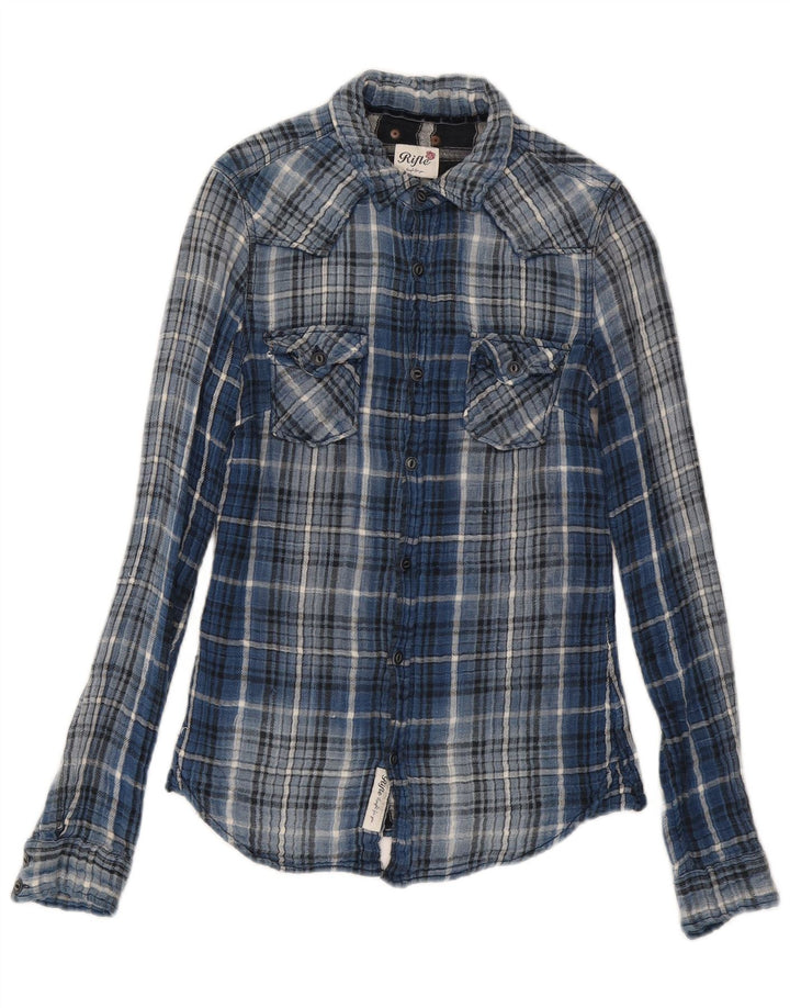 Rifle Herren-Flanellhemd, klein, blau kariert, Baumwolle