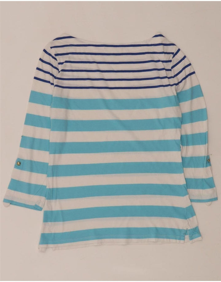 TOMMY HILFIGER Damen Top 3/4 Ärmel UK 12 Mittelblau gestreift