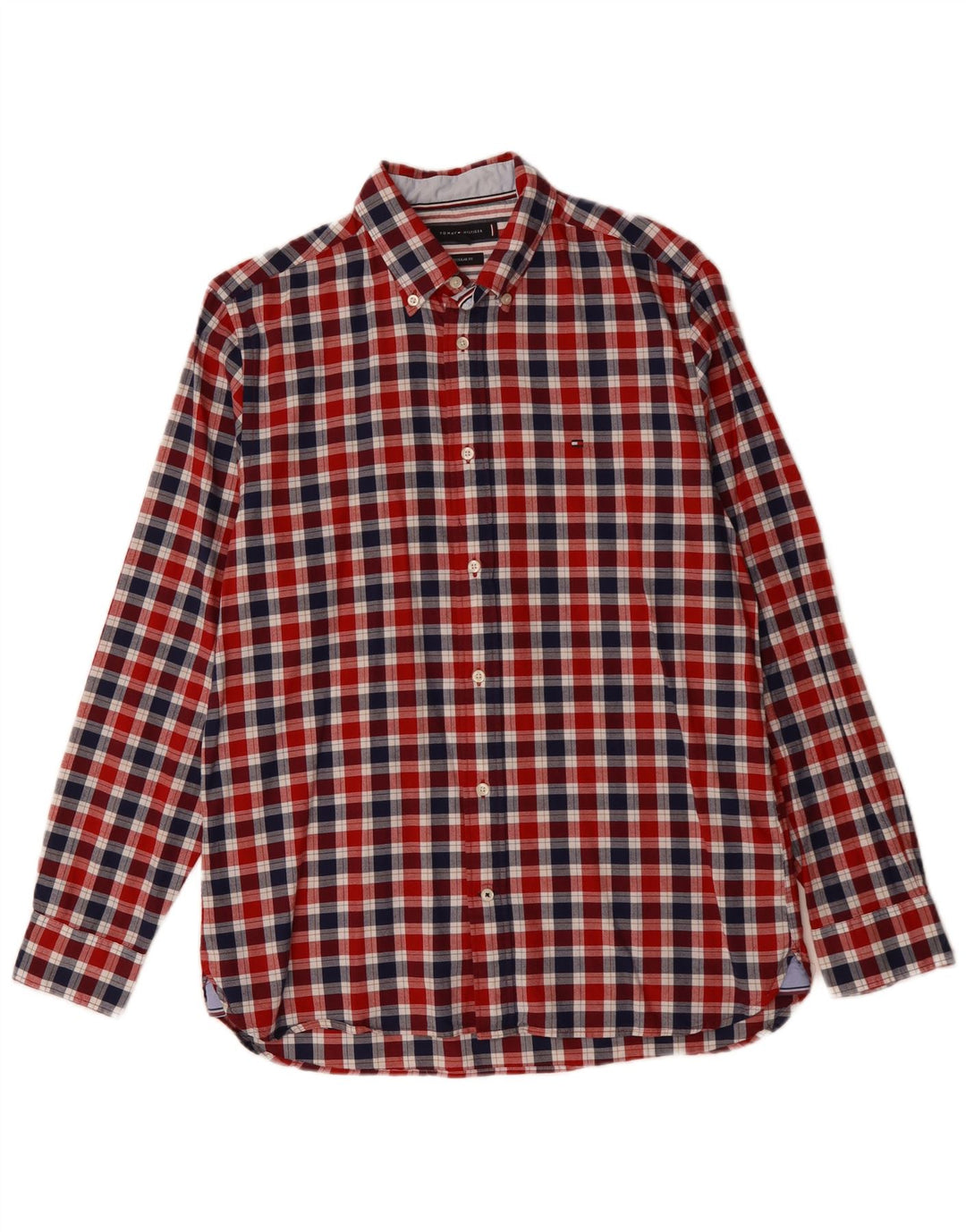 TOMMY HILFIGER Herren-Hemd mit normaler Passform, mittelrote Gingham-Baumwolle