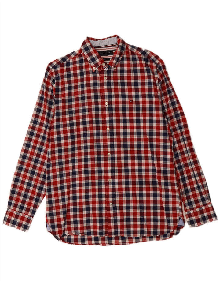 TOMMY HILFIGER Herren-Hemd mit normaler Passform, mittelrote Gingham-Baumwolle