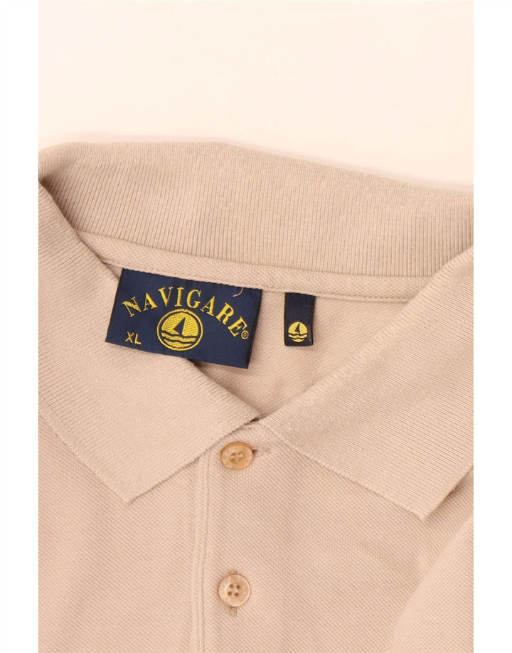 NAVIGARE Herren Langarm-Poloshirt XL Beige Baumwolle