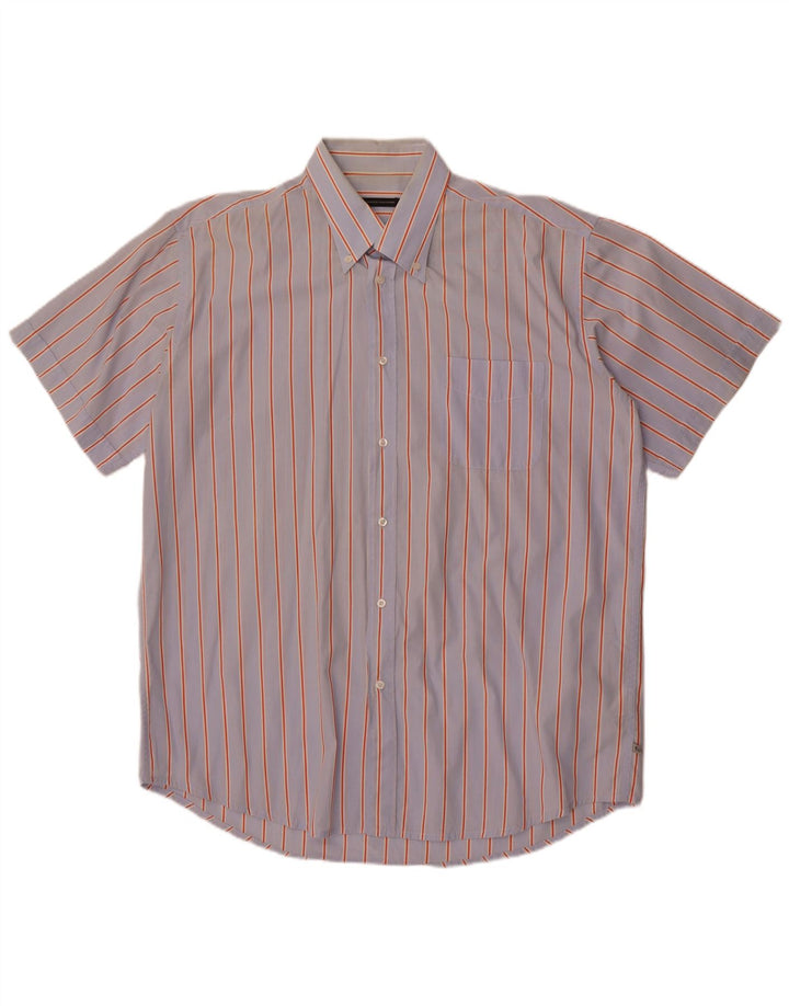 Sergio Tacchini Herren Kurzarmhemd 2XL blau gestreift aus Baumwolle