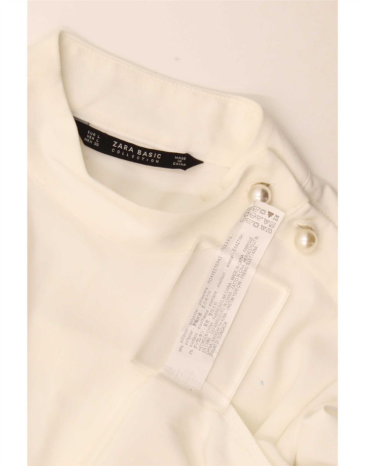 Zara Damen-Blusenoberteil, langärmelig, normal, UK-Größe 44, Größe L, Weiß, Polyester