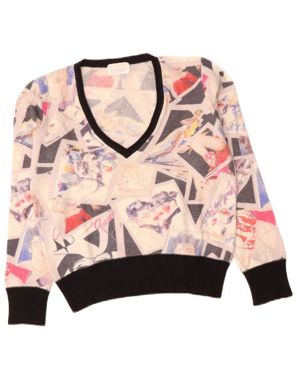 Iceberg Womens Crop V-Neck Pullover Pullover IT 46 Large Off White Colourblock