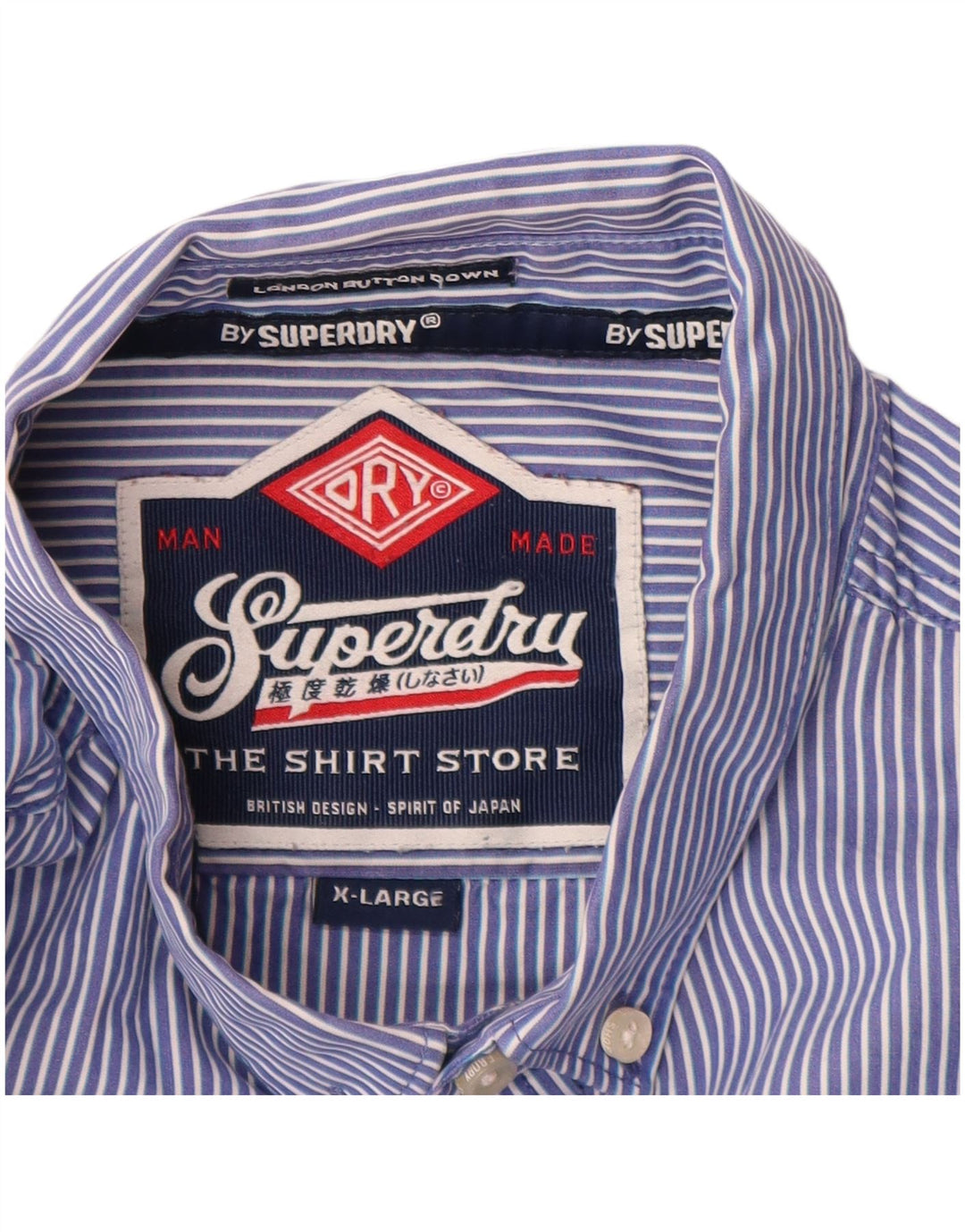 Superdry Herrenhemd XL, blaue Nadelstreifen-Baumwolle