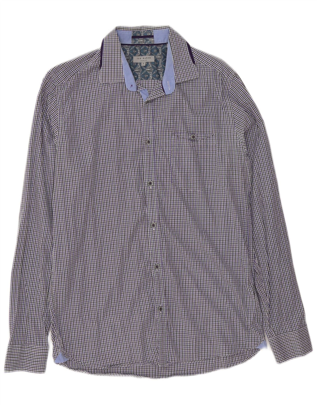 Ted Baker Herrenhemd, Größe 3, mittelblaue Gingham-Baumwolle