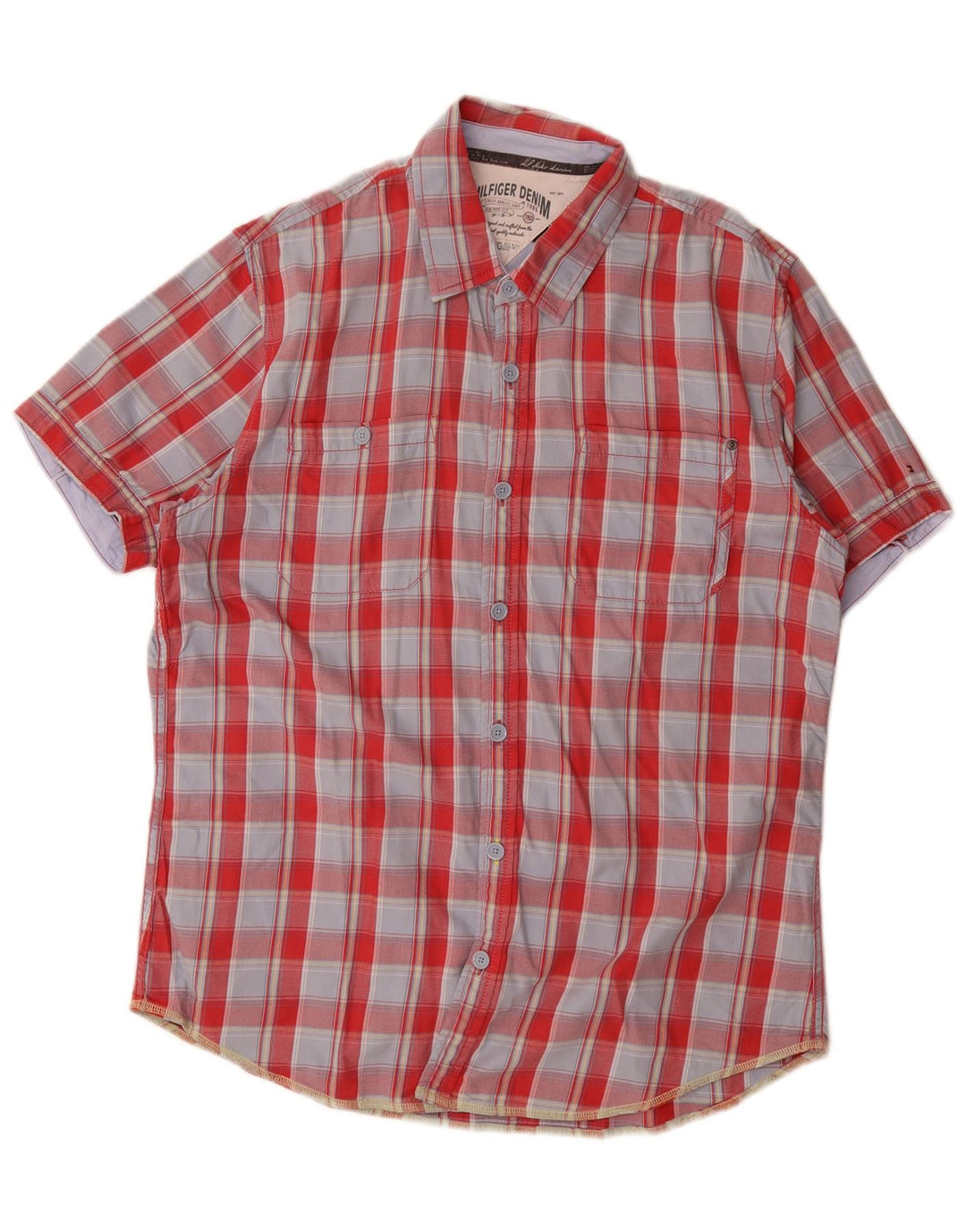 Tommy Hilfiger Herren-Kurzarmhemd, groß, rot kariert, Baumwolle