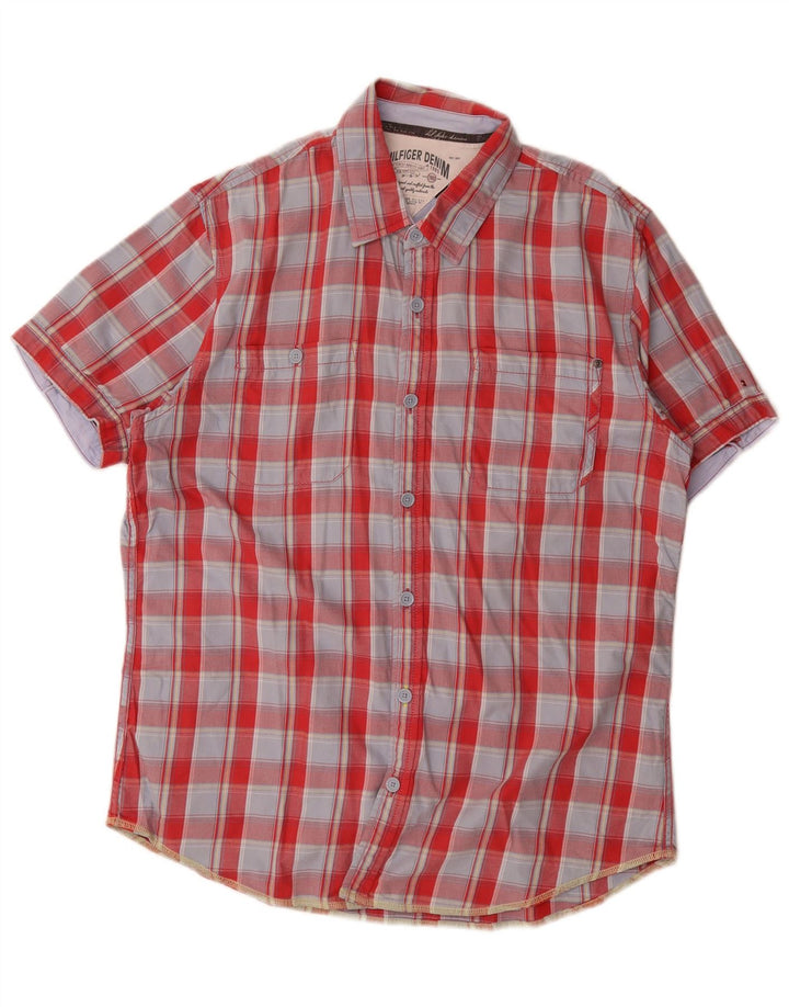 Tommy Hilfiger Herren-Kurzarmhemd, groß, rot kariert, Baumwolle