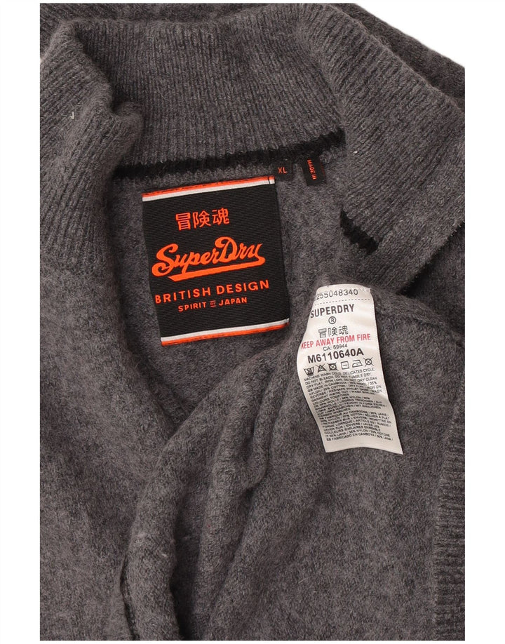 Superdry Damen-Pullover mit Reißverschluss am Hals, UK 18, XL, graue Wolle