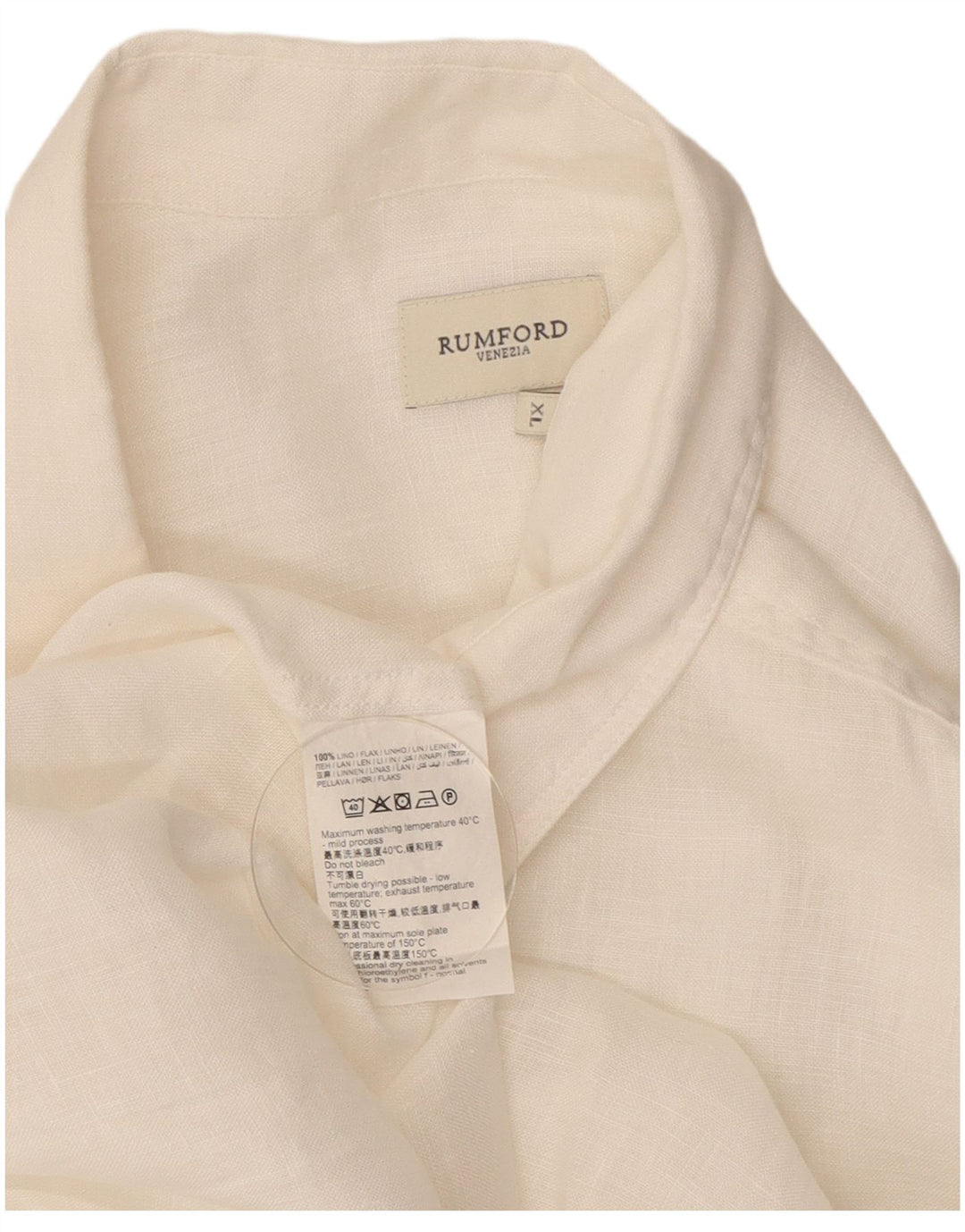 Vintage Herren Kurzarmhemd XL Weiß Leinen