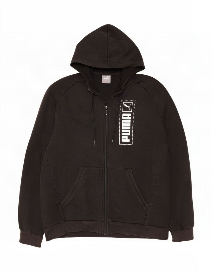 Puma Herren-Kapuzenpullover mit grafischem Reißverschluss, mittelschwarz, Baumwolle