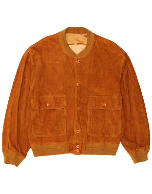 Vintage Herren Wildleder Bomberjacke IT 52 Großes braunes Leder