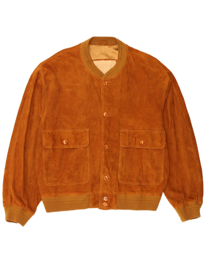 Vintage Herren Wildleder Bomberjacke IT 52 Großes braunes Leder