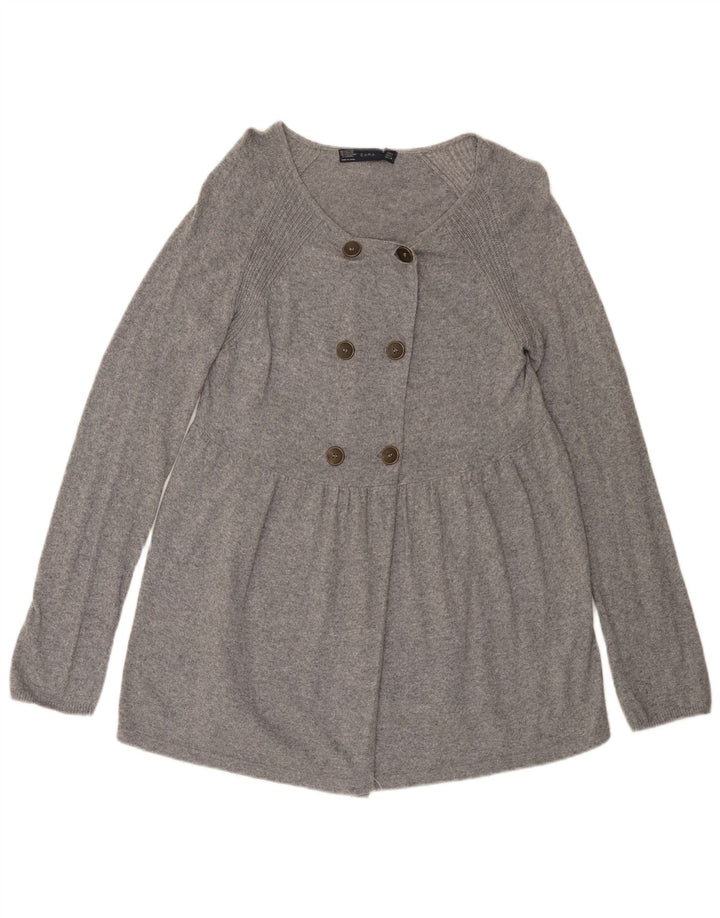 Zara Damen-Cardigan-Pullover UK 14 Große graue Baumwolle