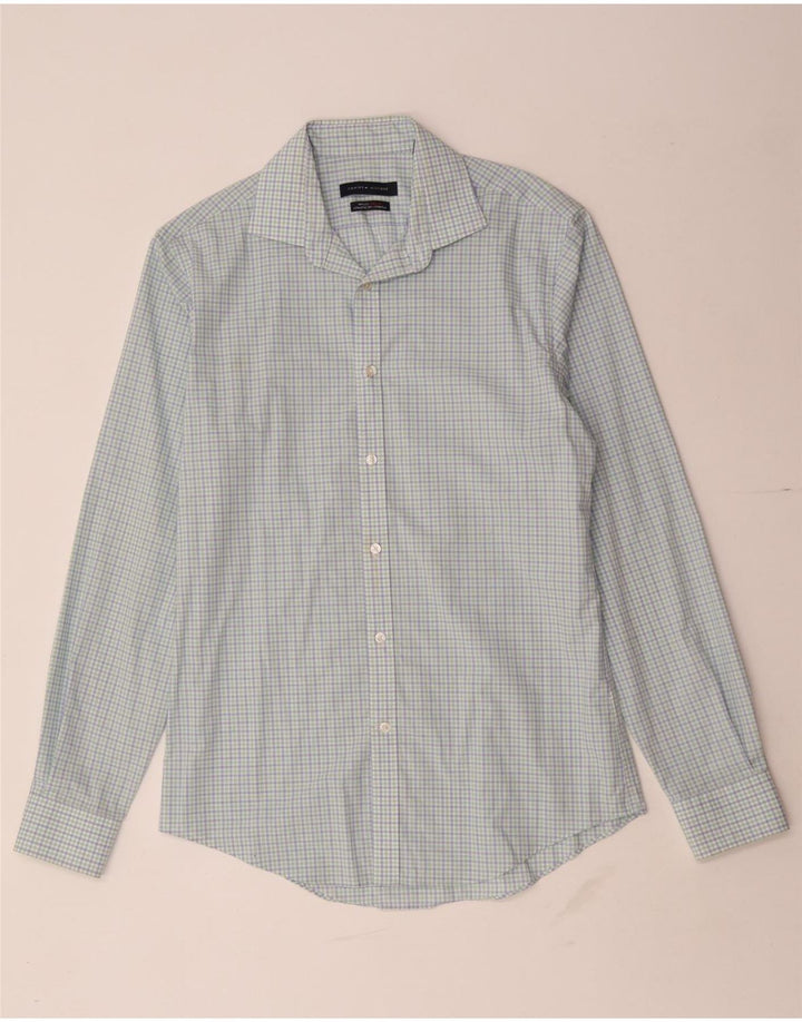 Tommy Hilfiger Herren-Hemd mit sportlicher Passform, Größe 15, mittelblaue Gingham-Baumwolle