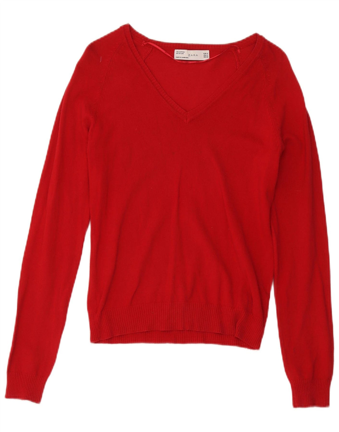 Zara Damen-Pullover mit V-Ausschnitt, UK 12, mittelrote Baumwolle
