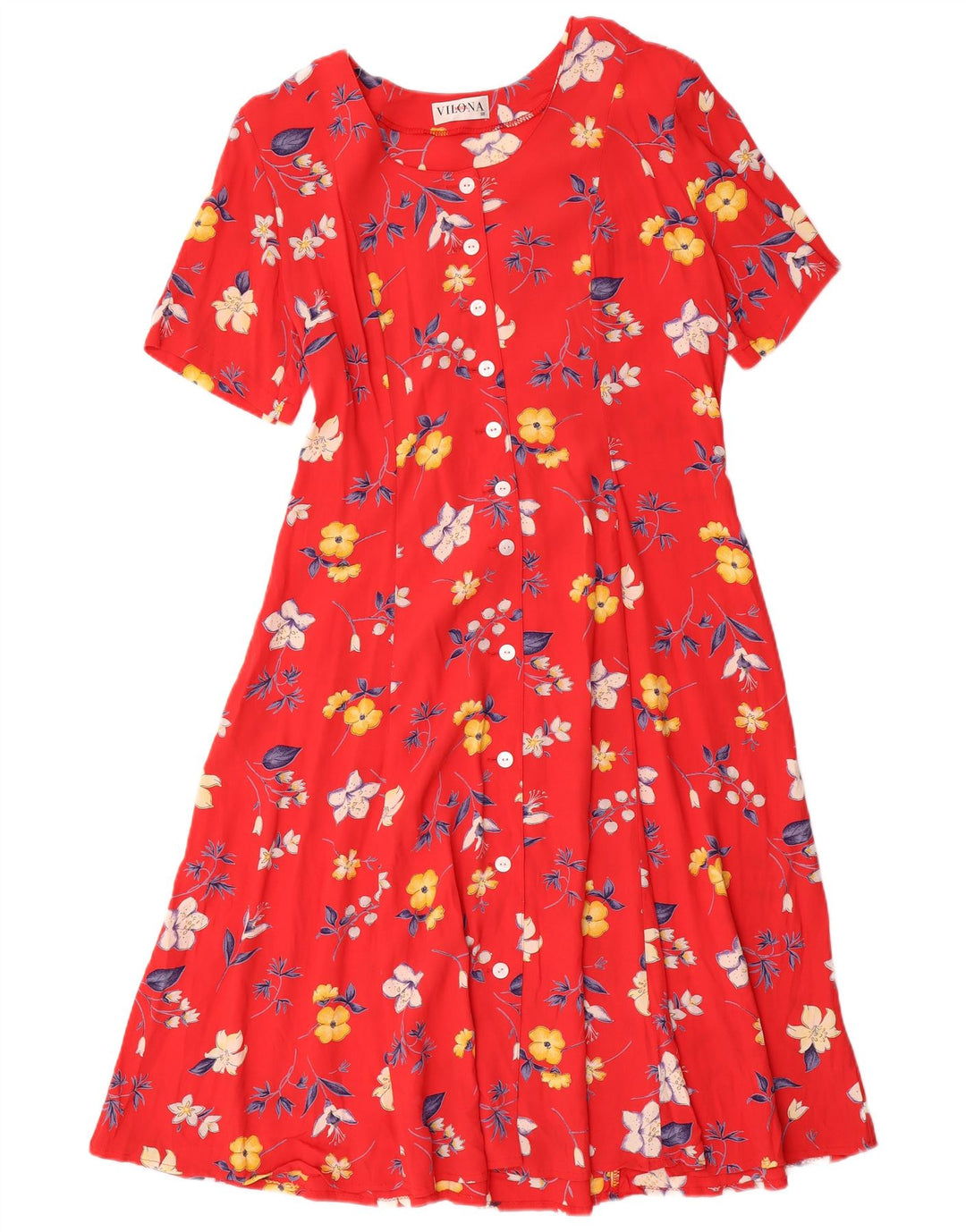 Vilona Moda Damen A-Linien-Kleid EU 38 Mittelrote Viskose mit Blumenmuster
