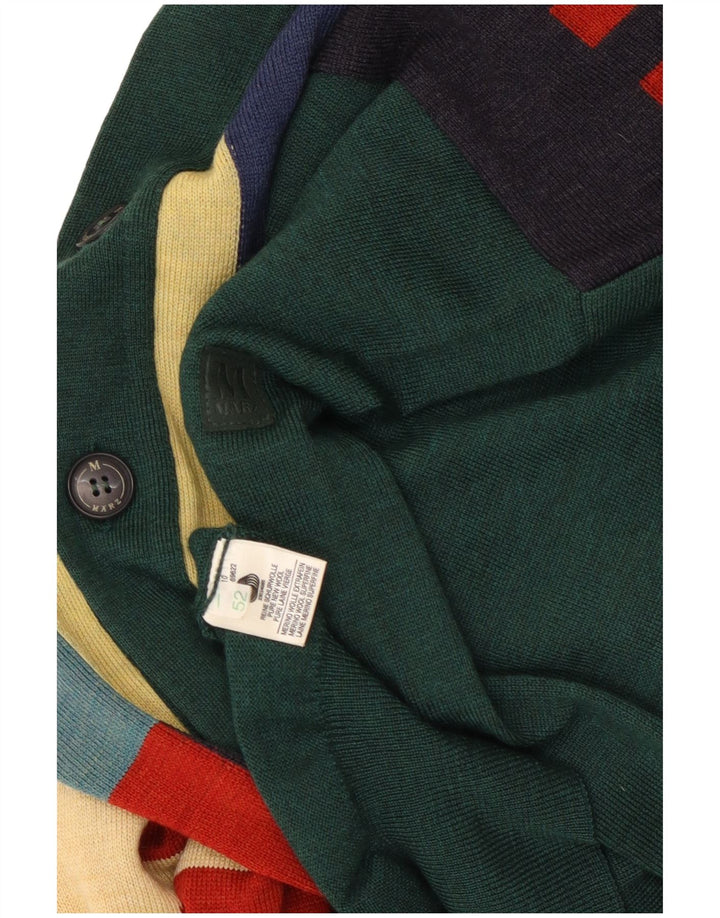 Marz Herren-Cardigan-Pullover IT 52 Große grüne Colourblock-Wolle