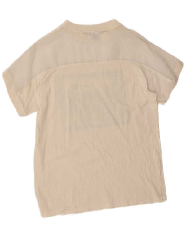 Vintage Damen Grafik T-Shirt Top UK 14 Mittelweiße Baumwolle