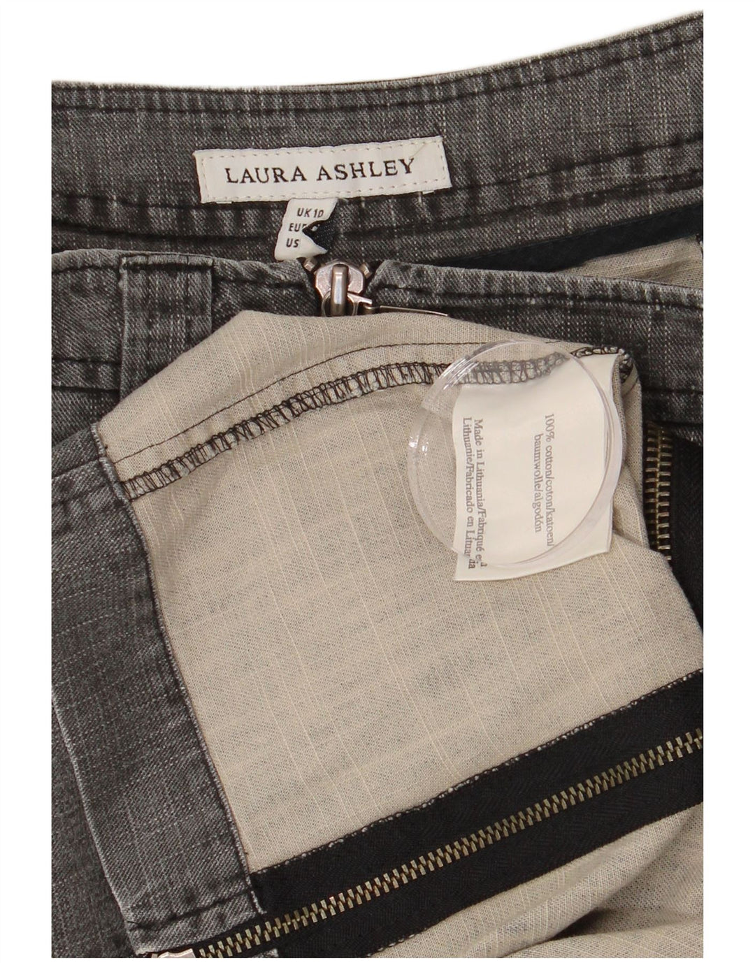 Laura Ashley Damen Denim-Cargorock UK 10 Small W28 Graue Baumwolle
