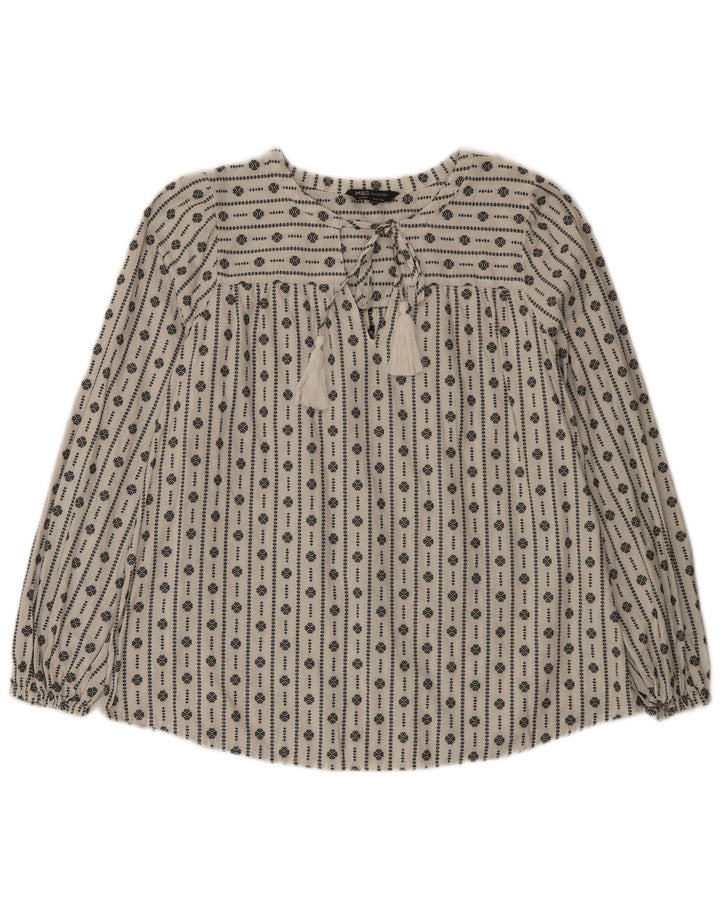 Marks & Spencer Damen-Blusenoberteil, UK-Größe 46, Größe L, weiße, geometrische Baumwolle