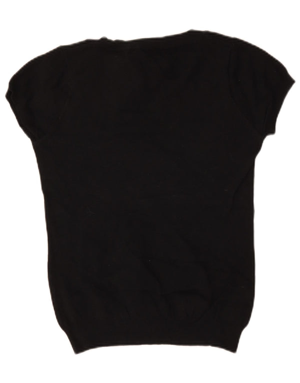 Zara Damen-Pullover mit kurzen Ärmeln und U-Boot-Ausschnitt, Gr. 44, Größe L, Schwarz, Baumwolle