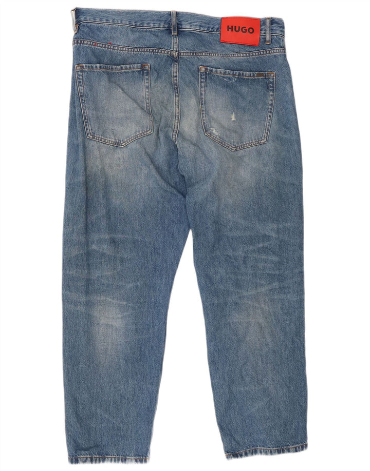 HUGO BOSS Herren Distressed Straight Jeans W34 L27 Blaue Baumwolle